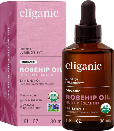 Cliganic Organic Rosehip Seed Oil for Face, 100% Pure (1oz) Cliganic