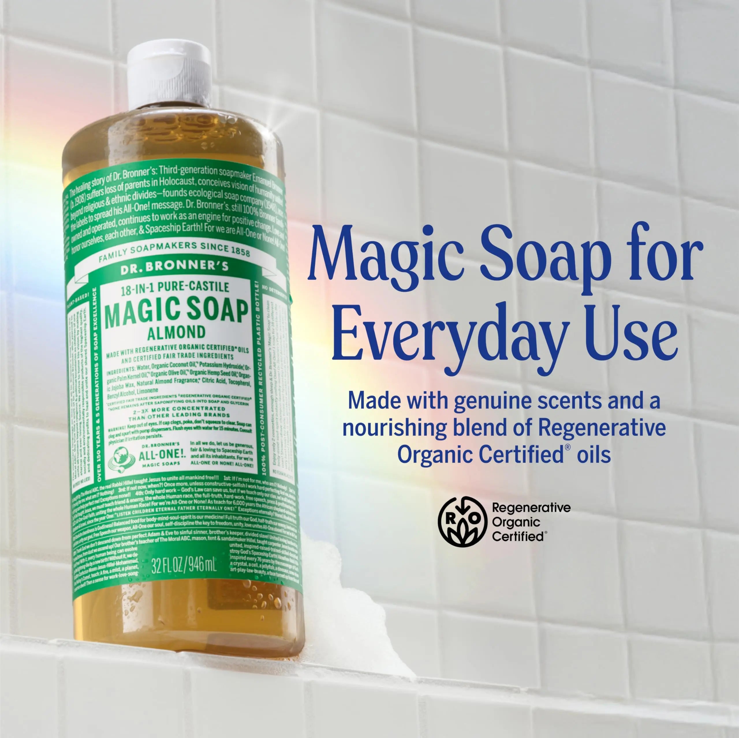 Dr. Bronner's Pure-Castile Magic Liquid Soap (Almond, 32 Ounce, 2-Pack) Dr. Bronner's