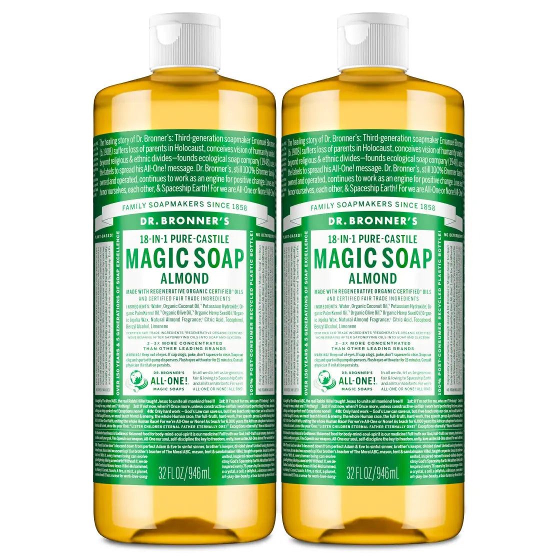 Dr. Bronner's Pure-Castile Magic Liquid Soap (Almond, 32 Ounce, 2-Pack) Dr. Bronner's
